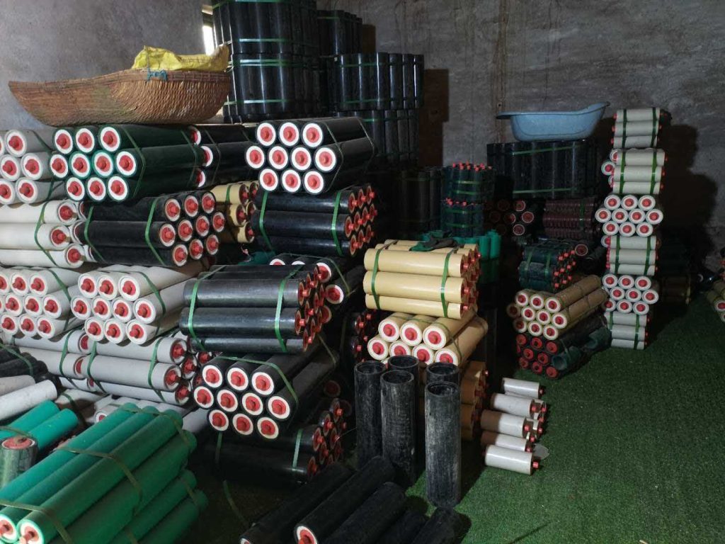 Polymer rollers in factory warehouse ready for shipment
