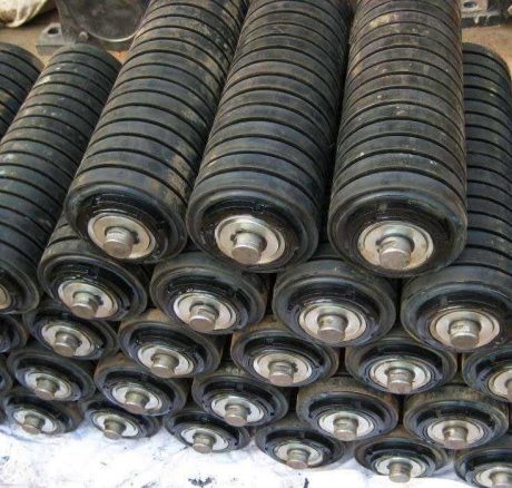 Rubber ring impact rollers for belt conveyor loading area