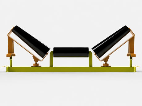 Upper tapered self-aligning idler set for belt conveyor