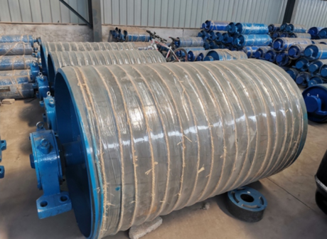 Blue rubber lagging pulley for industrial belt conveyor