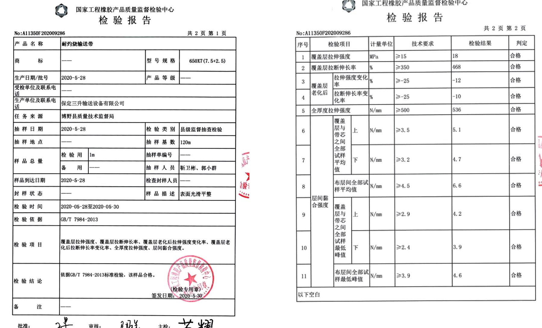 Conveyor belt product inspection report document
