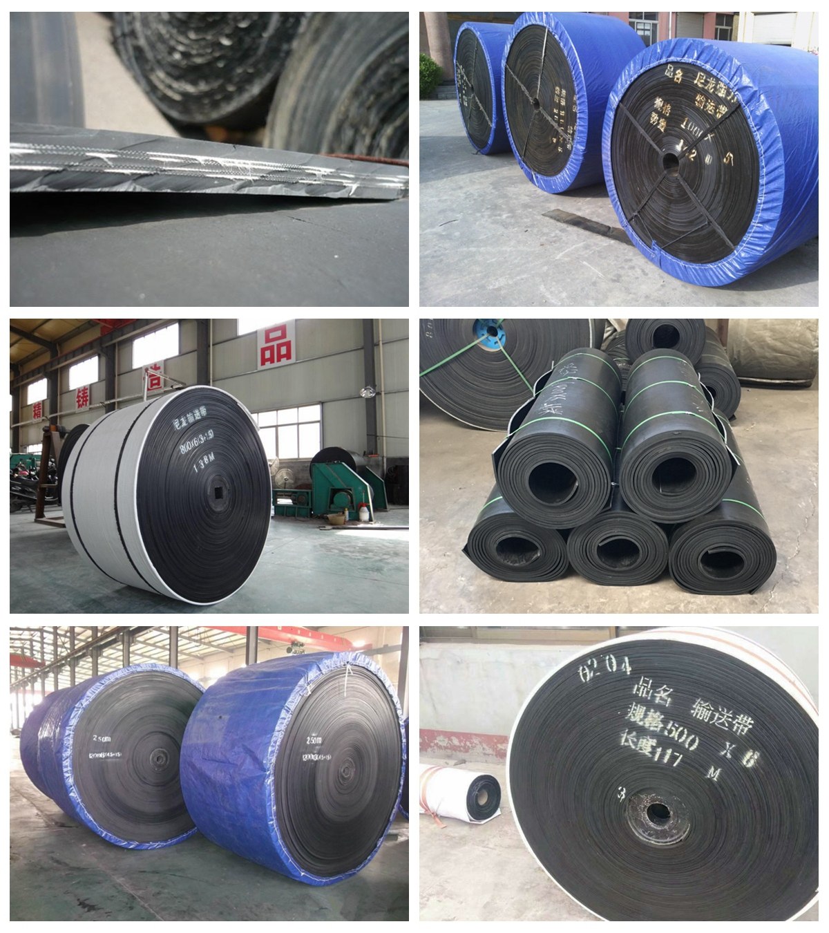 Conveyor belt rolls ready for packaging and delivery