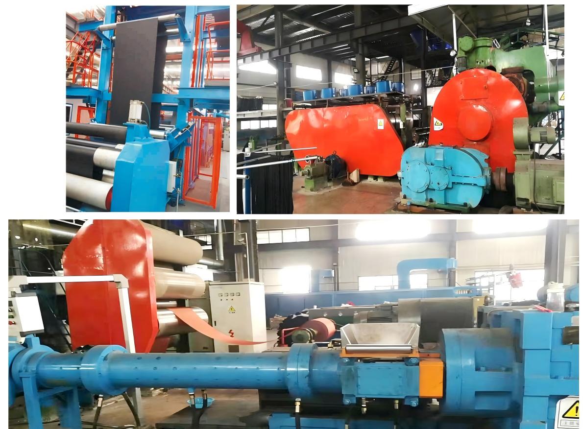 Conveyor belt manufacturing machines in factory workshop